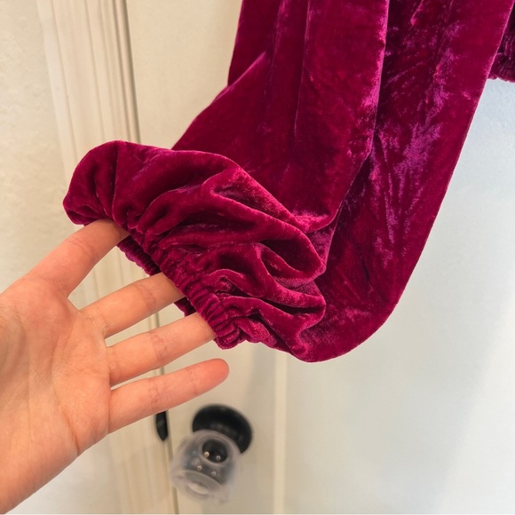 By Anthropologie Magenta Smocked Velvet Puff Sleeve Peasant Blouse - Picture 5 of 8